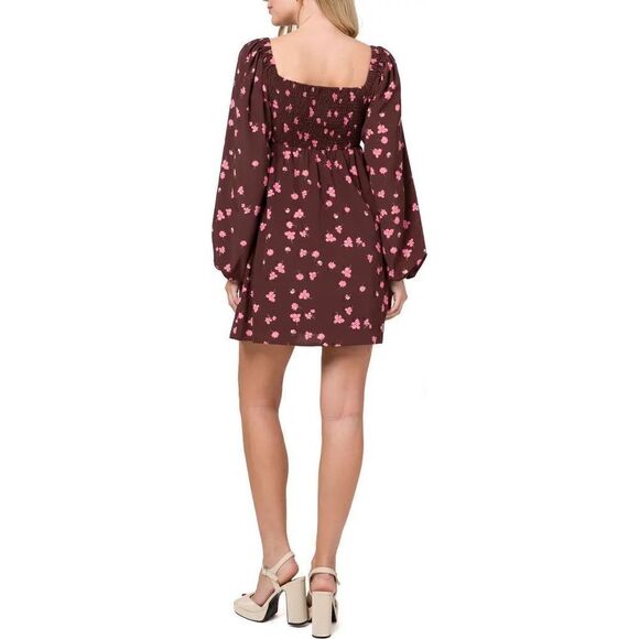 WAYF Dress Womens XL Moment Floral Long Sleeve Swing Mocha Falling Hippie Boho - Picture 2 of 5